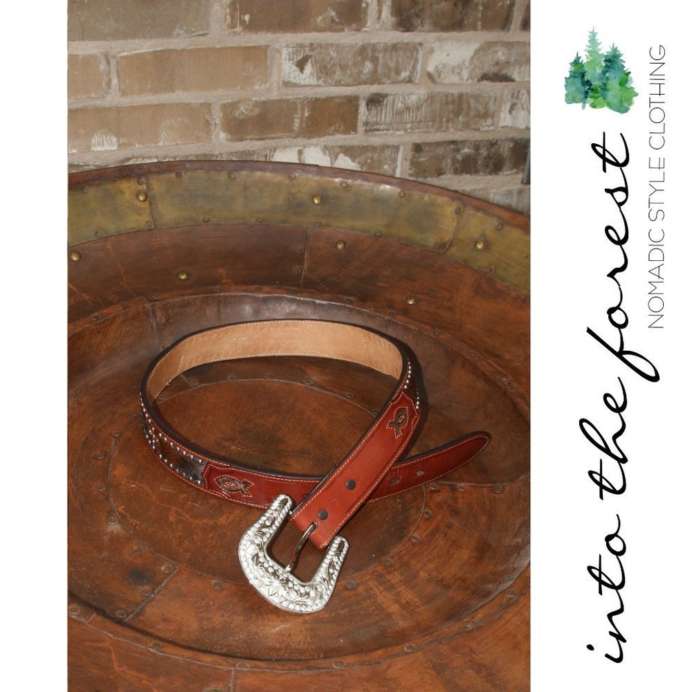 𝅺3d Brown Calf Hair & Leather Western Belt Small